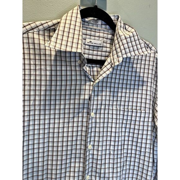 Peter Millar Shirt Mens Medium Checkered Button Down Long Sleeve Cotton Crown - Picture 2 of 6